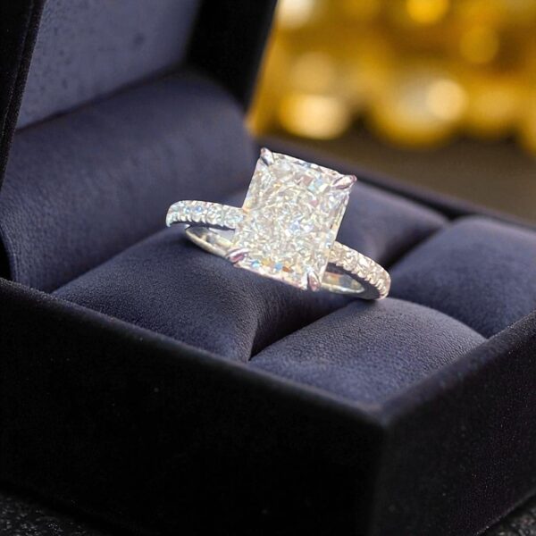 Pave 3.30 Cts Radiant Cut GIA Certified F/VS1 Diamonds Engagement Ring 18K Gold