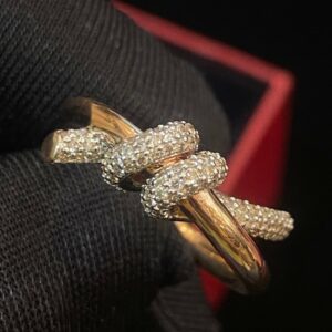 Pave 0.68 Cts Round Brilliant Diamonds Wedding Double Row Knot Ring In 14K Gold