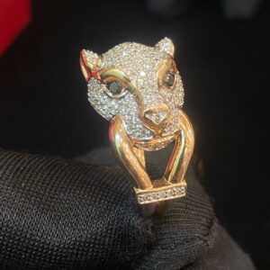 R-945 (1) Pave 1.90 Cts Round Brilliant Cut Diamonds Unisex Evil Eye Panther Ring In 14K Gold
