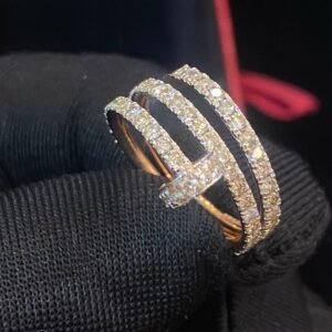 Pave 1.49 Cts Round Brilliant Cut Diamonds Double Row Nail Ring In 14K Gold
