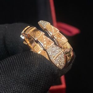 Pave 0.40 Cts Round Brilliant Cut Natural Diamonds Serpenti Viper Ring In 14K Gold