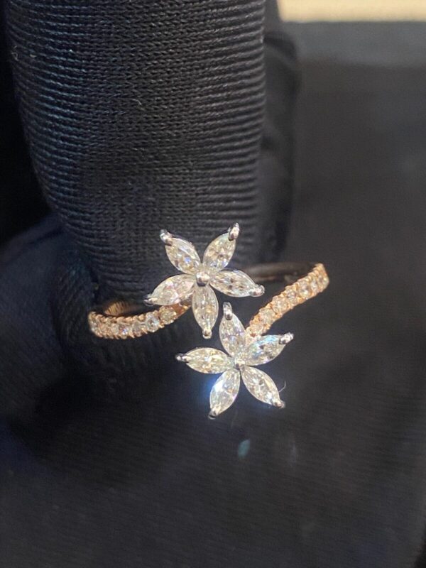 Stunning 0.95 Cts Marquise Round Cut Diamonds Engagement Bloom Ring In 14K Gold