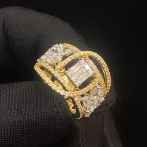 1.93 Cts Marquise Baguette Round Diamonds Hip-Hop Mirco Paved Ring In 14K Gold