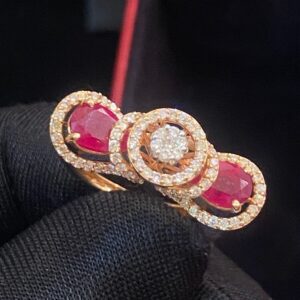 R-976 (1) Pave 5.70 Cts Round Brilliant Cut Diamonds Pear Ruby Cocktail Ring In 14K Gold