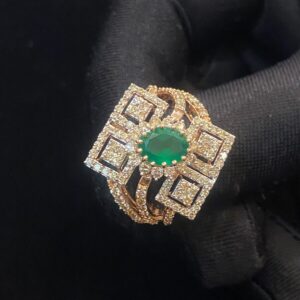 R-988 (1) Pave 3.20 Cts Round Brilliant Cut Diamonds Emerald Cocktail Party Ring 14K Gold