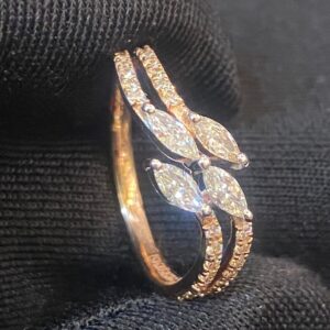 Stunning 0.70 Cts Marquise Round Shape Diamonds Engagement Ring In 585 14K Gold