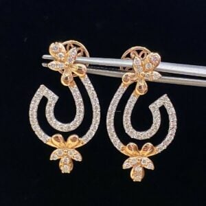 Pave 1.19 Cts Round Brilliant Cut Natural Diamonds Stud Earrings In 585 14K Gold