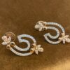 Pave 1.19 Cts Round Brilliant Cut Natural Diamonds Stud Earrings In 585 14K Gold