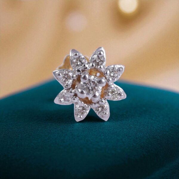 Z-064 (6) 0.15 Cts Round Brilliant Cut Natural Diamonds Floral Nose Stud 18K Yellow Gold
