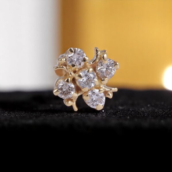 Z-075 (4) Exquisite 0.13 Cts Round Brilliant Cut Natural Diamonds Nose Stud 18K Yellow Gold