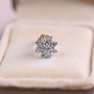Z-083 (4) Pave 0.18 Cts Round Brilliant Cut Natural Diamonds Floral Nose Stud In 18K Gold