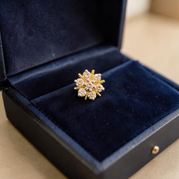 Z-088 (21) Classy 0.30 Cts Round Brilliant F/VS1 Diamonds 7-Stone Nose Stud 18K Yellow Gold