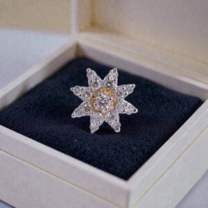 0.21 Cts Round Brilliant F/VS1 Diamonds Floral Star Nose Stud In 18K Yellow Gold