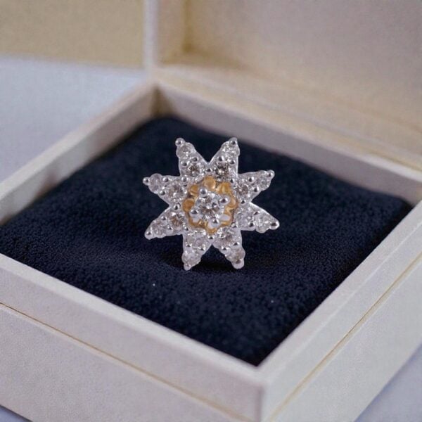 Z-092 (4) 0.21 Cts Round Brilliant F/VS1 Diamonds Floral Star Nose Stud In 18K Yellow Gold