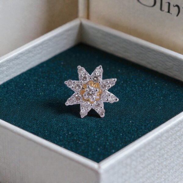 Z-092 (5) 0.21 Cts Round Brilliant F/VS1 Diamonds Floral Star Nose Stud In 18K Yellow Gold