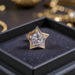 Beautiful 0.10 Cts Round Brilliant F/VS1 Diamond Star Nose Stud 18K Yellow Gold