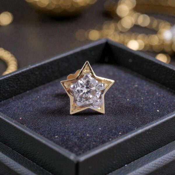 Beautiful 0.10 Cts Round Brilliant F/VS1 Diamond Star Nose Stud 18K Yellow Gold