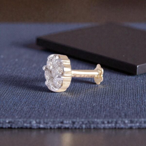 Classic 0.34 Cts Round Brilliant F/VS1 Diamonds Pressure Set Nose Stud 18K Gold