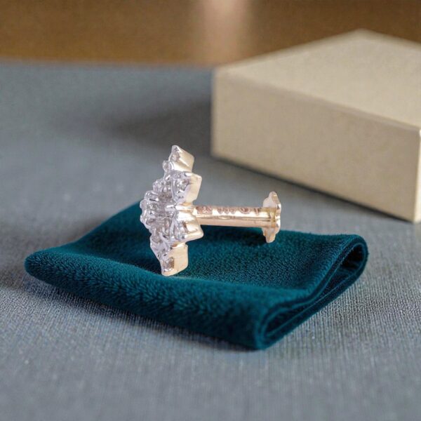 Pave 0.20 Cts Round Brilliant F/VS1 Diamonds Hexagonal Nose Stud 18K Yellow Gold