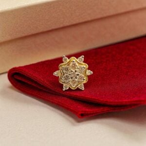 Pave 0.17 Cts Round Brilliant F/VS1 Diamonds Floral Nose Stud In 18K Yellow Gold