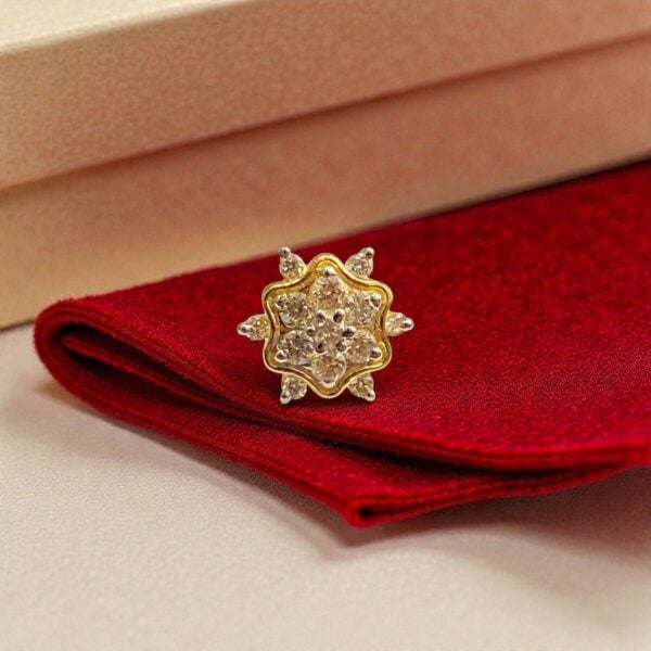 Pave 0.17 Cts Round Brilliant F/VS1 Diamonds Floral Nose Stud In 18K Yellow Gold