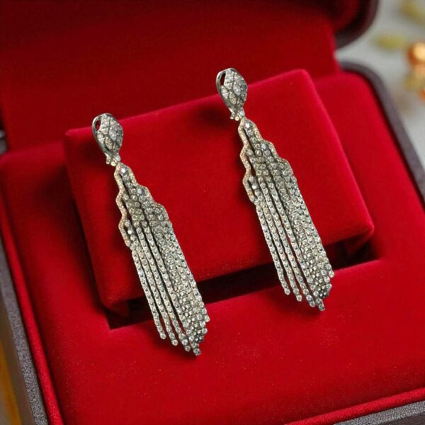 Magnificent 6.95 Cts Round Marquise Shape Diamonds Long Dangle Earrings 14K Gold